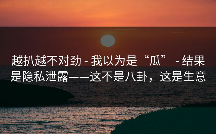 越扒越不对劲 - 我以为是“瓜” - 结果是隐私泄露——这不是八卦，这是生意